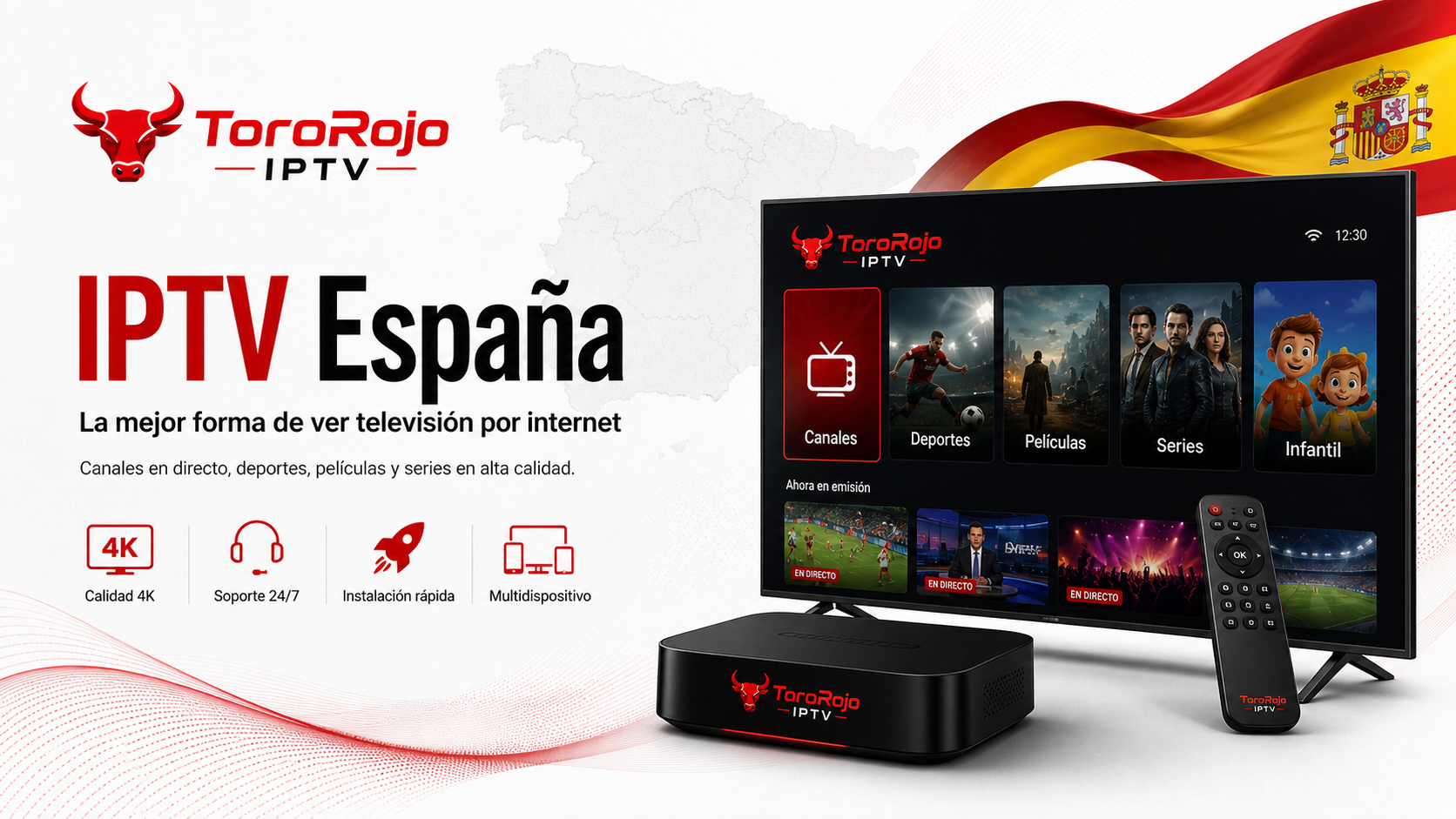 IPTV España con descodificador, mando y televisión
